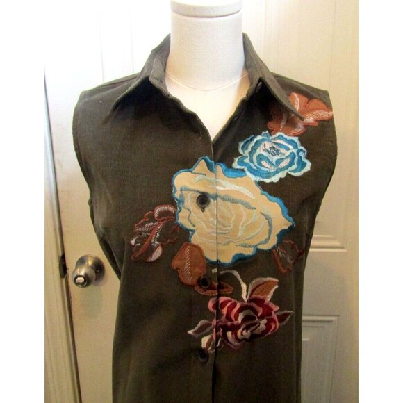Harve Benard Maxi Shirt Dress Vintage Corduroy Button Front Floral Embroidered 4 - Picture 3 of 8